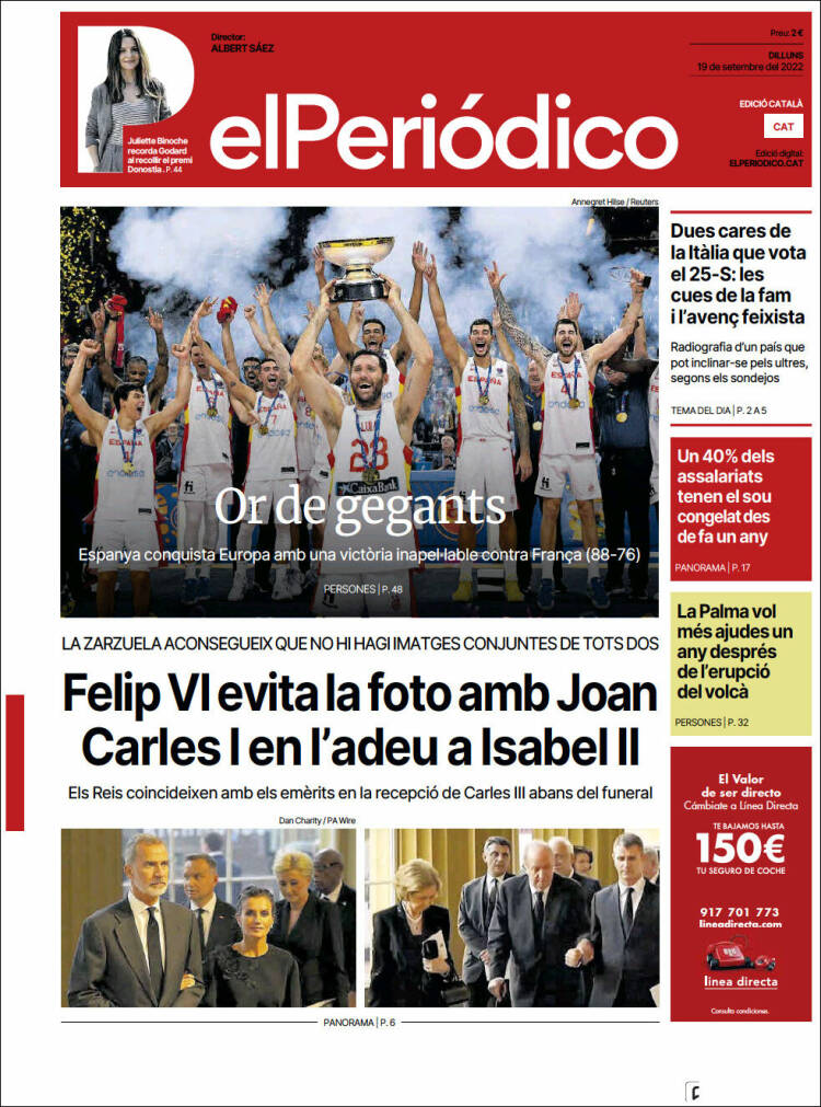 Portada de El Periódico de Catalunya (España)