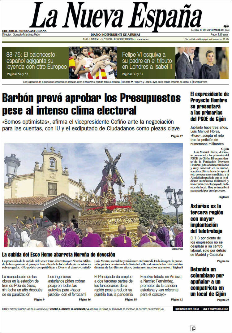 Portada de La Nueva España (España)