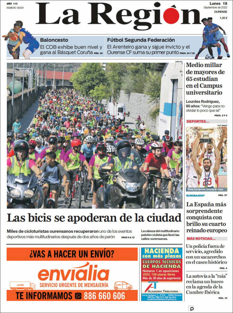 Portada de La Región de Ourense (España)