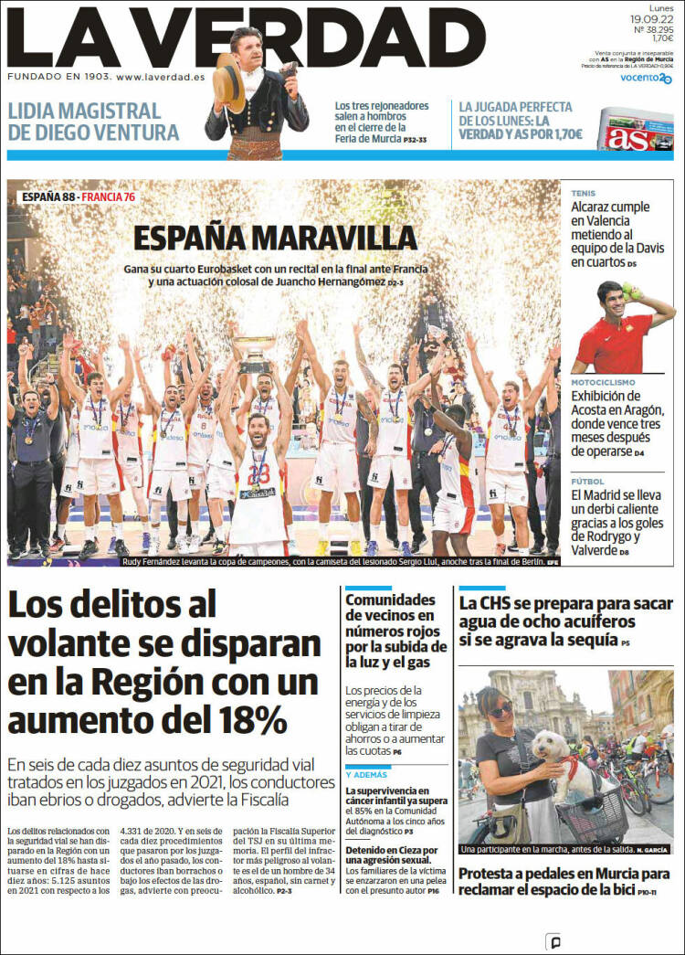 Portada de La Verdad de Murcia (España)