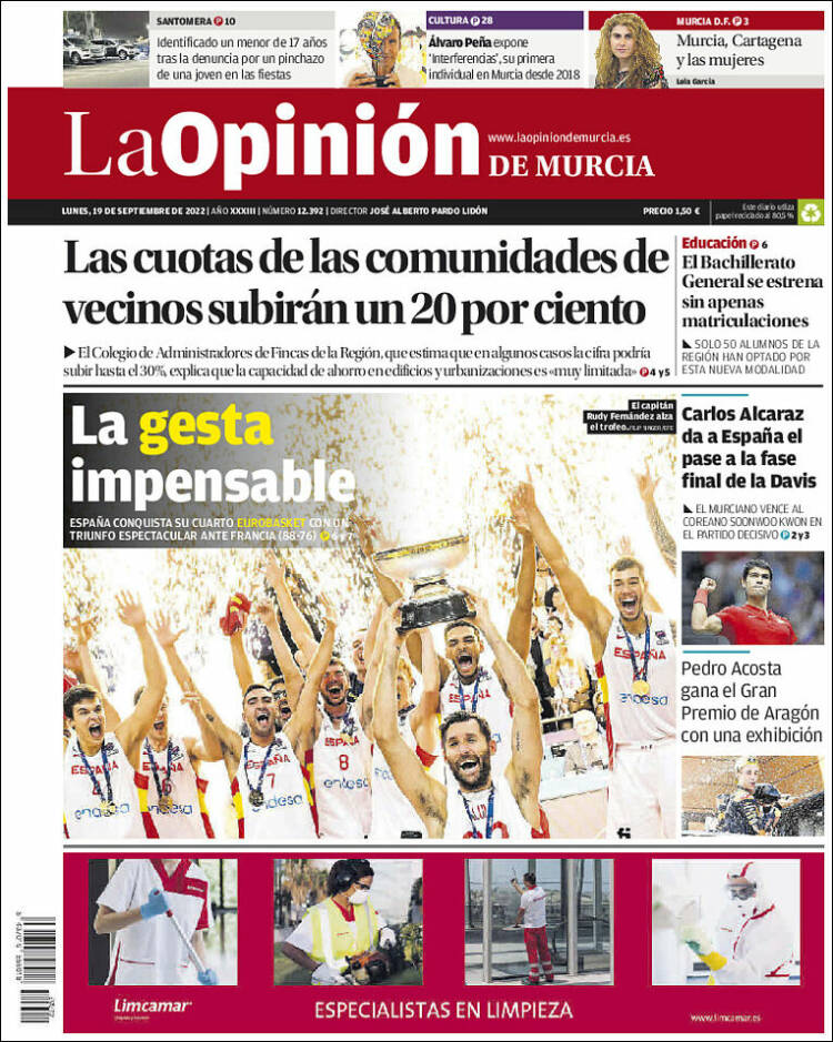 Portada de La Opinión de Murcia (España)