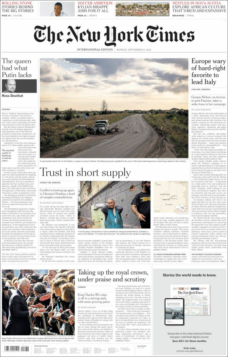 Portada de International New York Times (Europa)