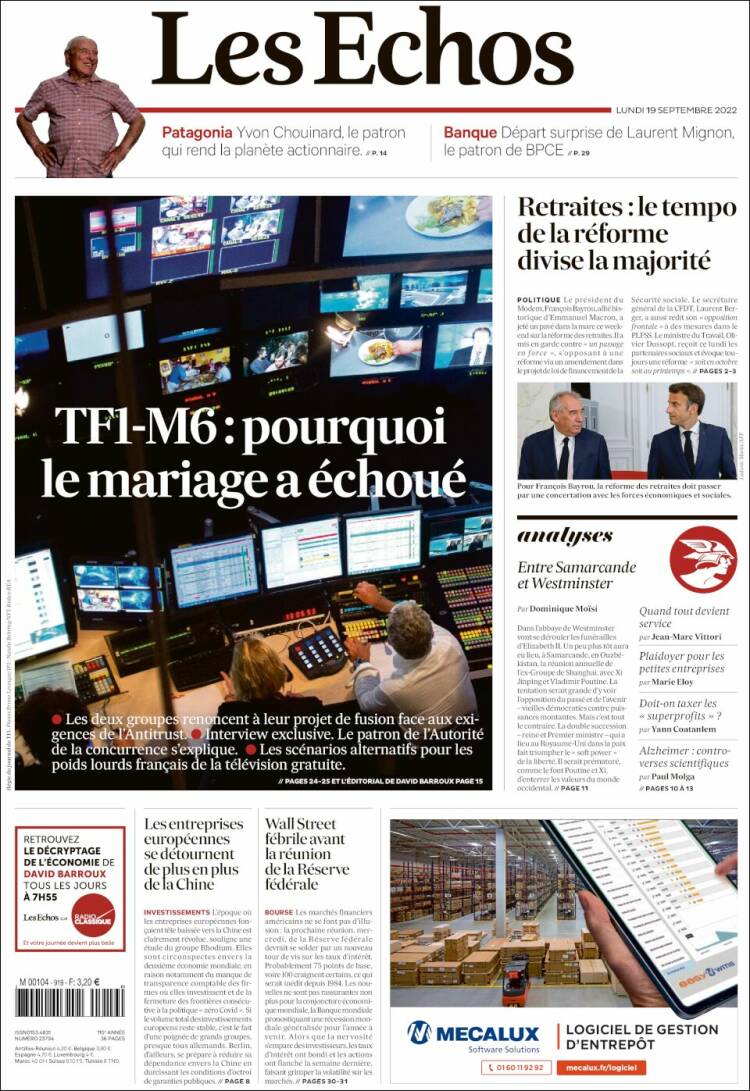 Portada de Les Echos (Francia)