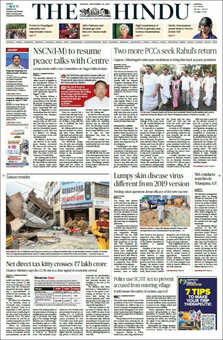 Portada de The Hindu (India)