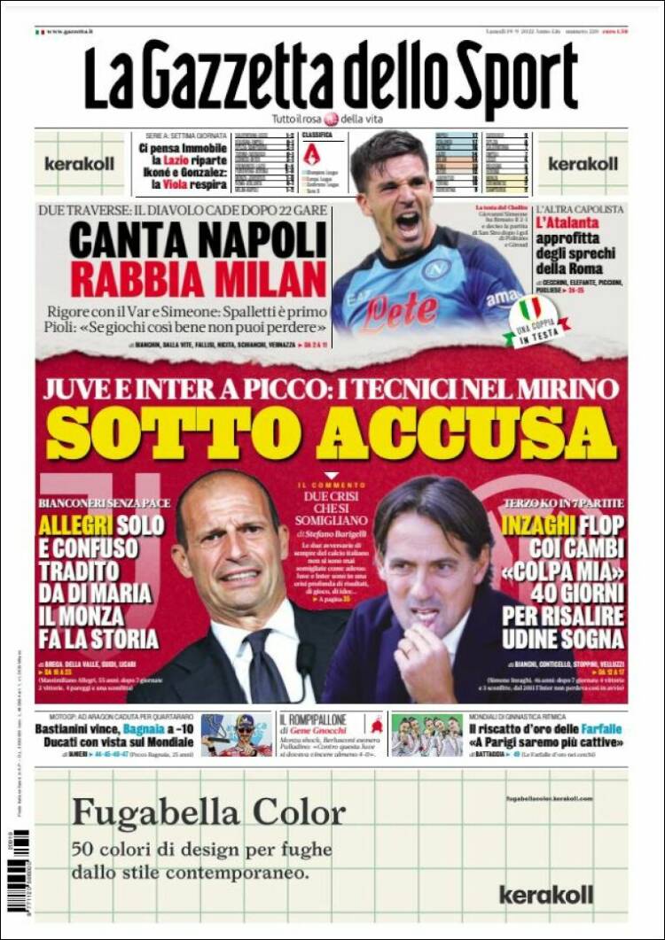 Portada de La Gazzetta dello Sport (Italia)