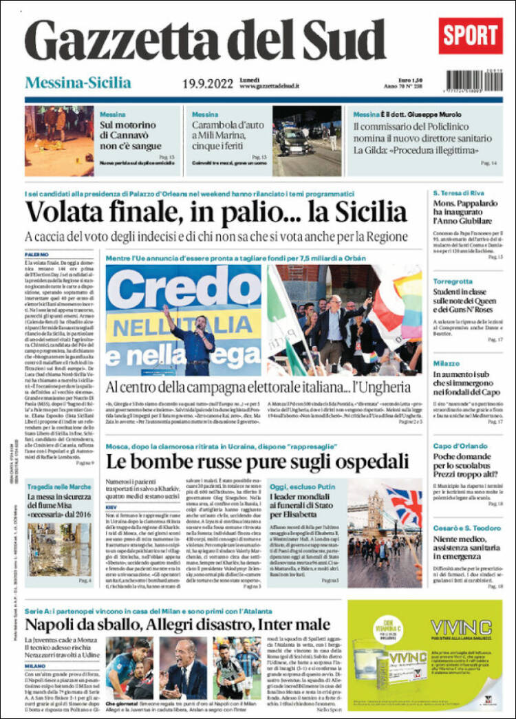 Portada de Gazzetta del Sud (Italia)