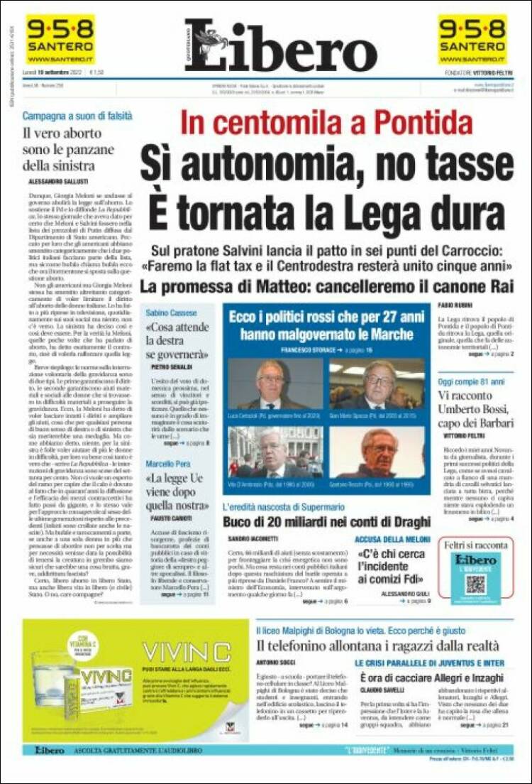 Portada de Libero (Italia)