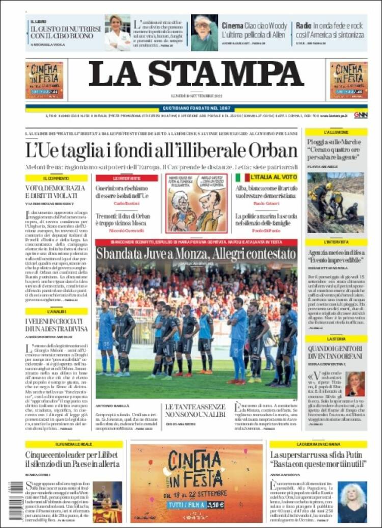 Portada de La Stampa (Italia)