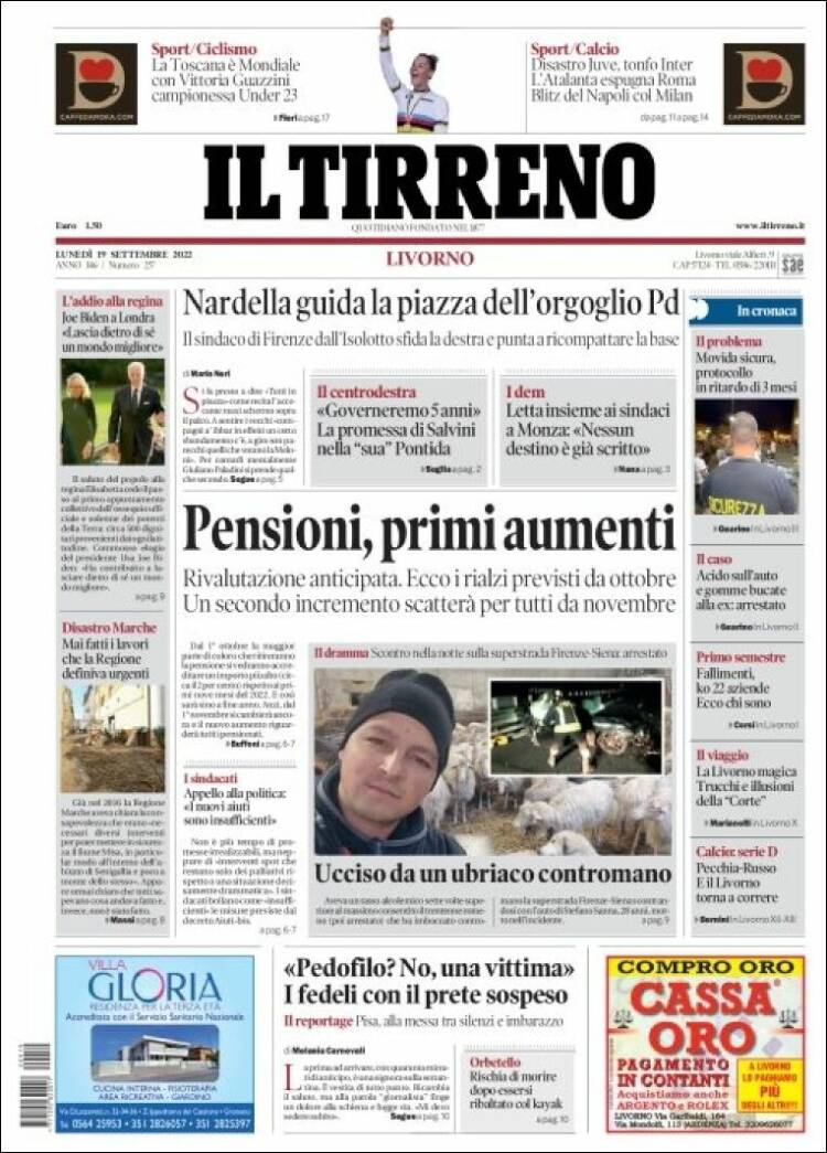 Portada de Il Tirreno (Italia)