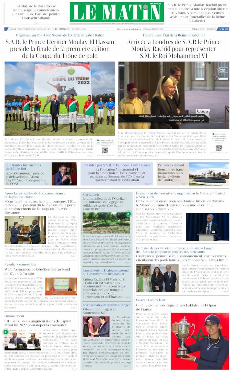Portada de Le Matin (Marruecos)