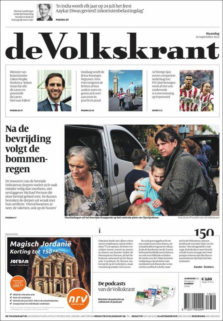 Portada de De Volkskrant (Pays-Bas)
