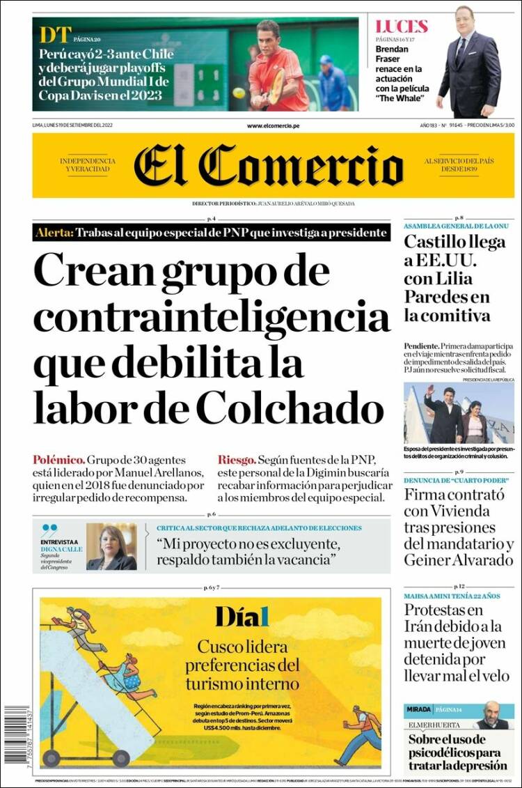 Portada de El Comercio (Per&uacute;)