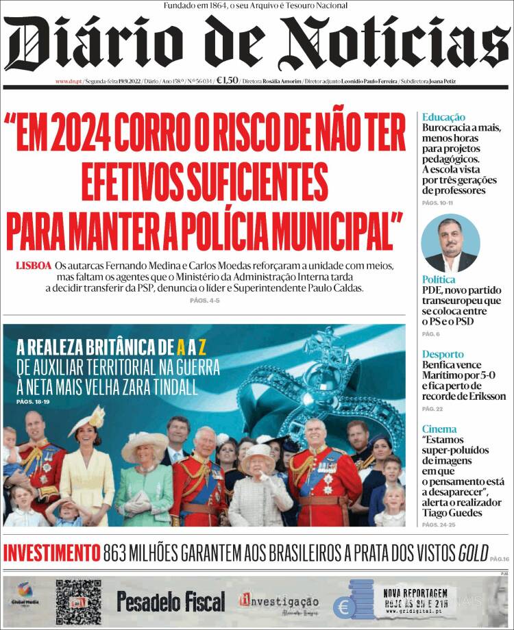Portada de Diário de Noticias (Portugal)