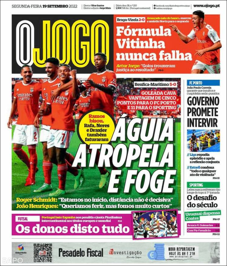 Portada de O Jogo (Portugal)