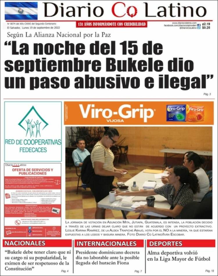 Portada de Diario Co Latino (El Salvador)