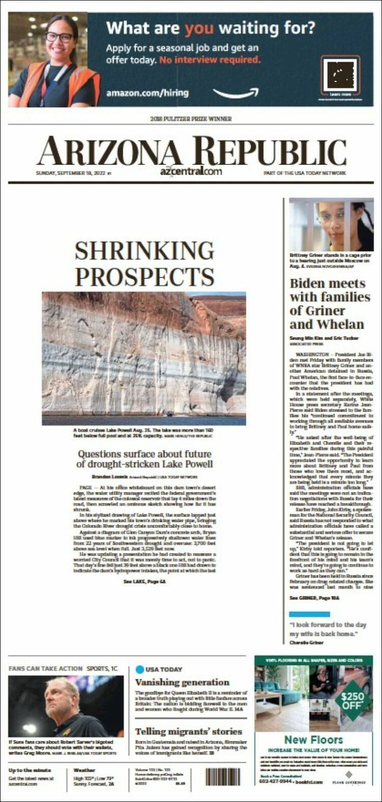 Portada de Arizona Republic News (USA)