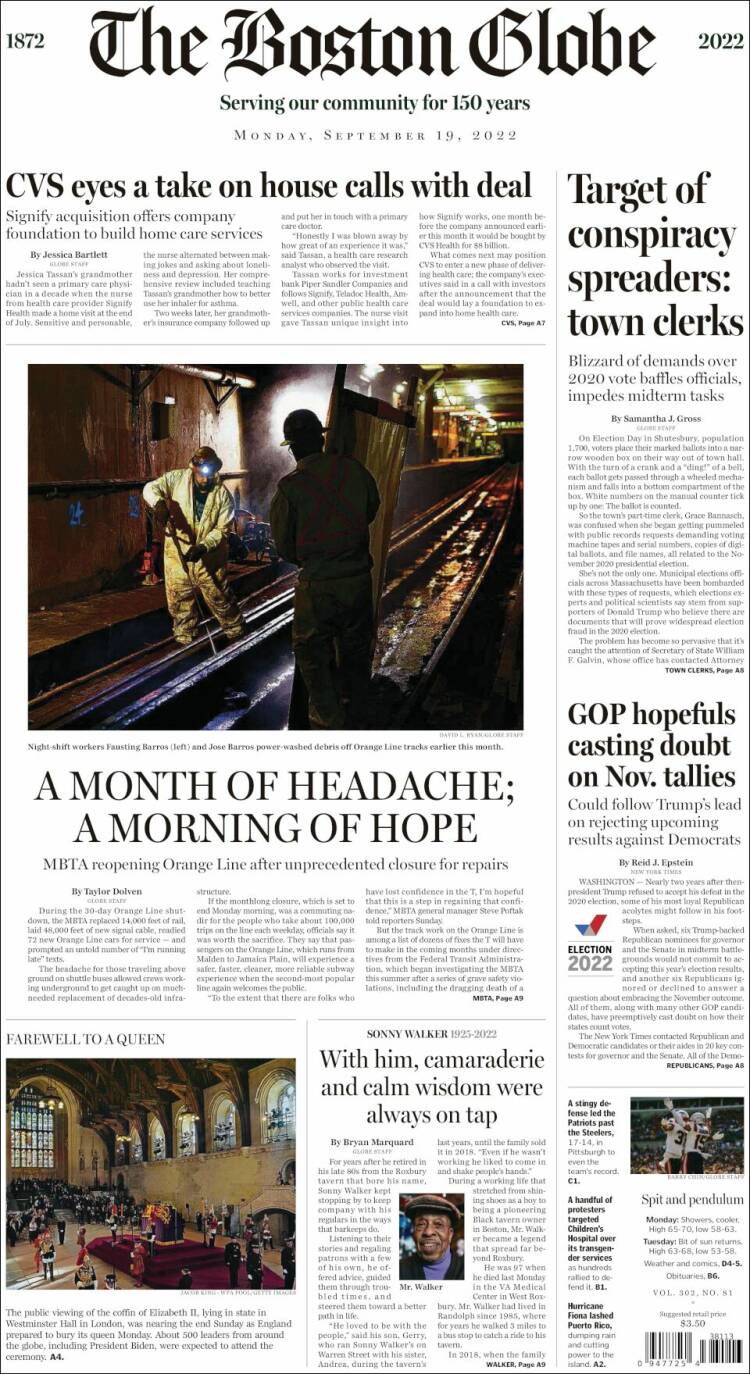 Portada de Boston Globe (USA)