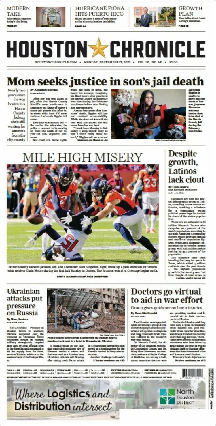 Portada de Houston Chronicle (USA)