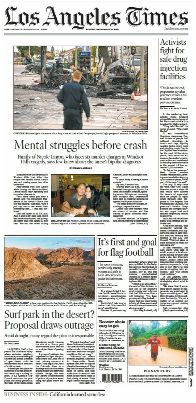 Portada de Los Angeles Times (USA)