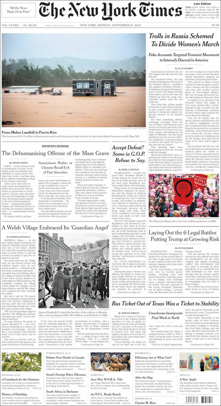 Portada de New York Times (USA)