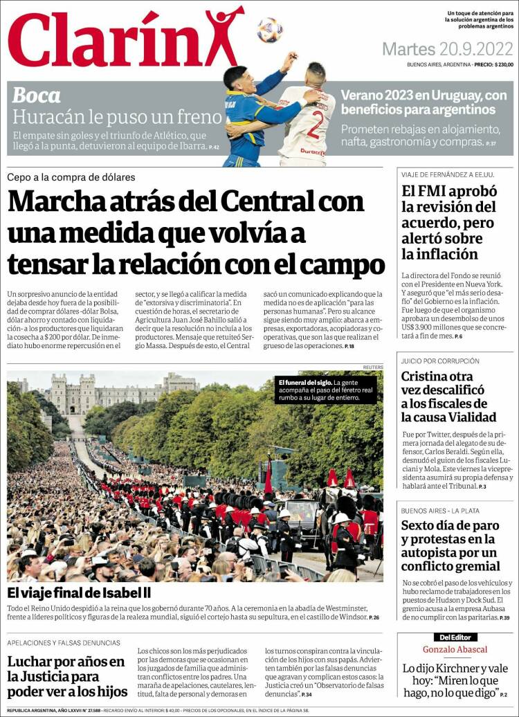 Portada de Clarín (Argentina)