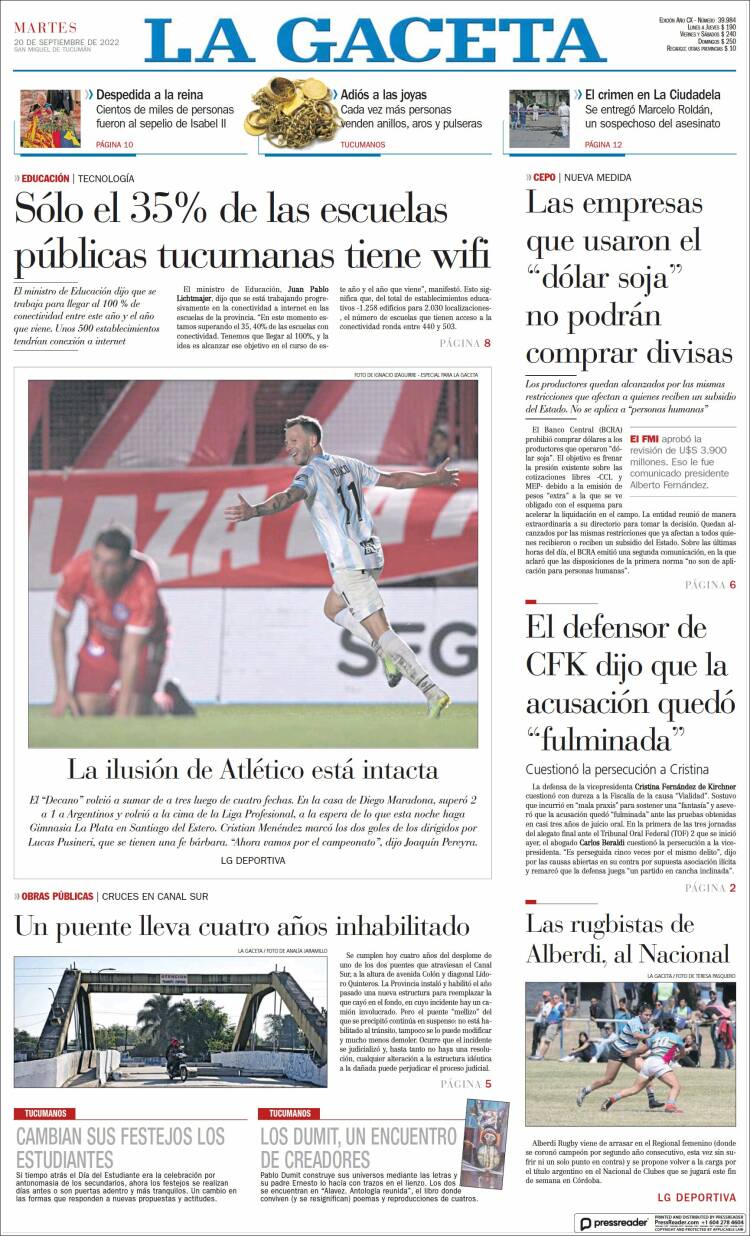 Portada de La Gaceta (Argentina)