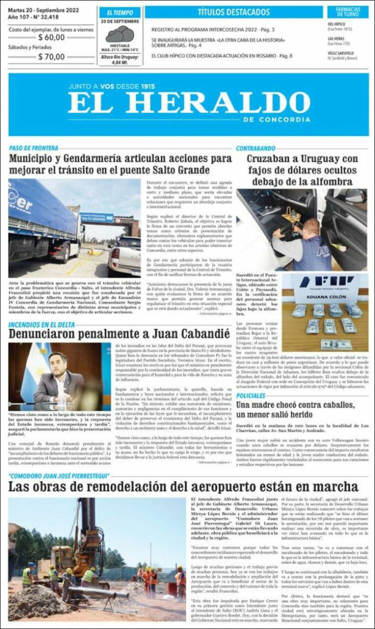 Portada de El Heraldo de Concordia (Argentina)