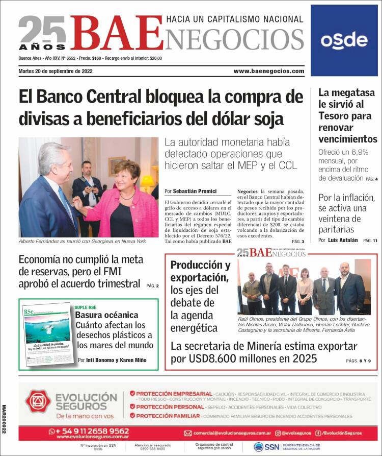 Portada de Buenos Aires Económico (Argentina)