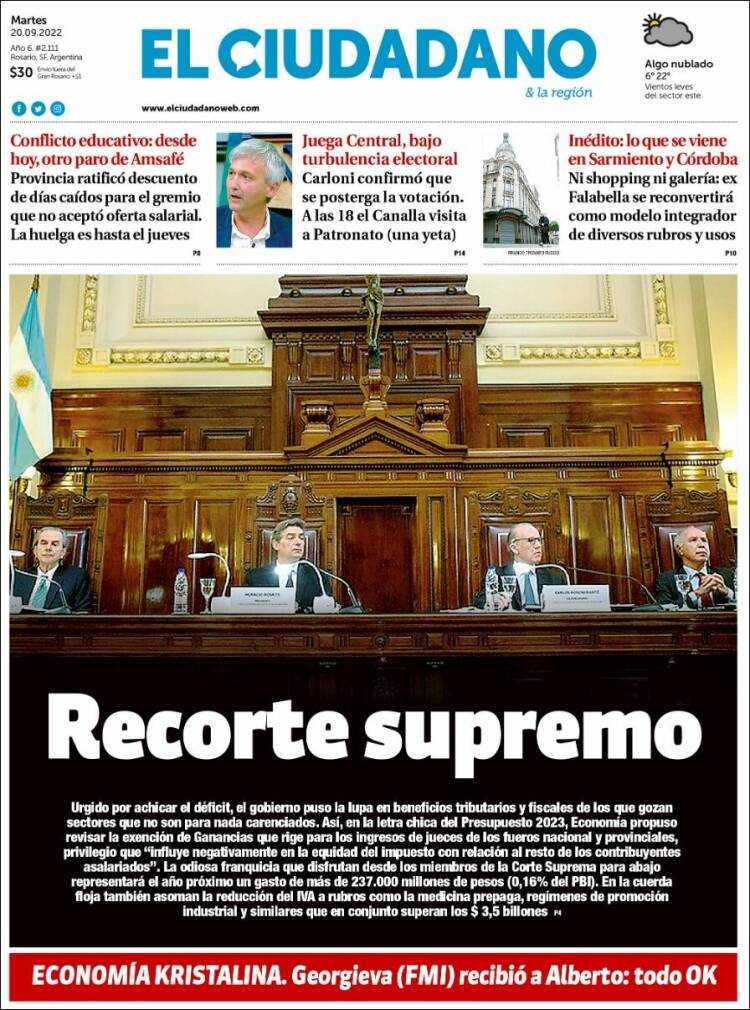 Portada de Diario El Ciudadano (Argentina)