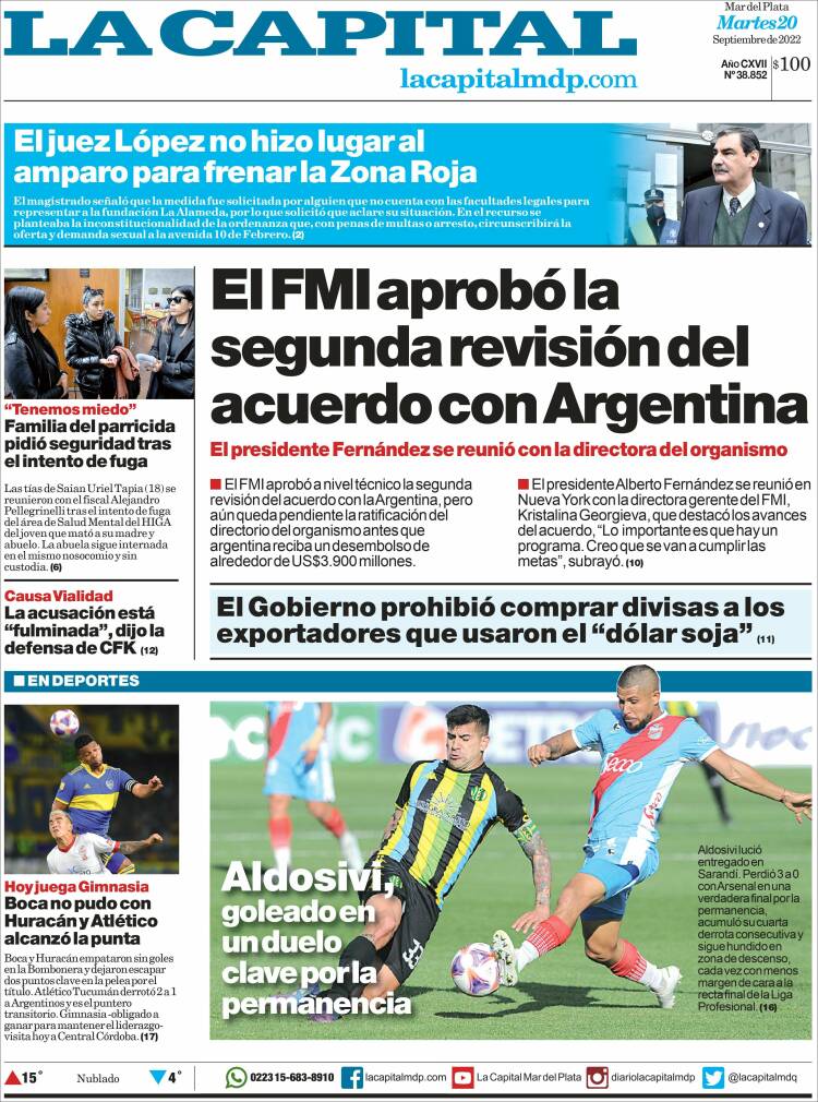 Portada de Diario La Capital - Mar del Plata (Argentina)