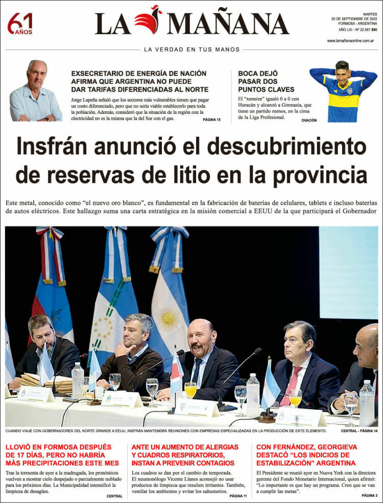 Portada de Diario La Mañana (Argentina)