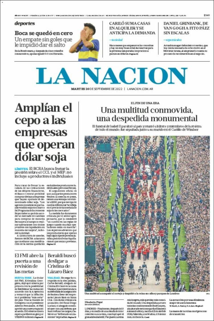 Portada de La Nación (Argentina)