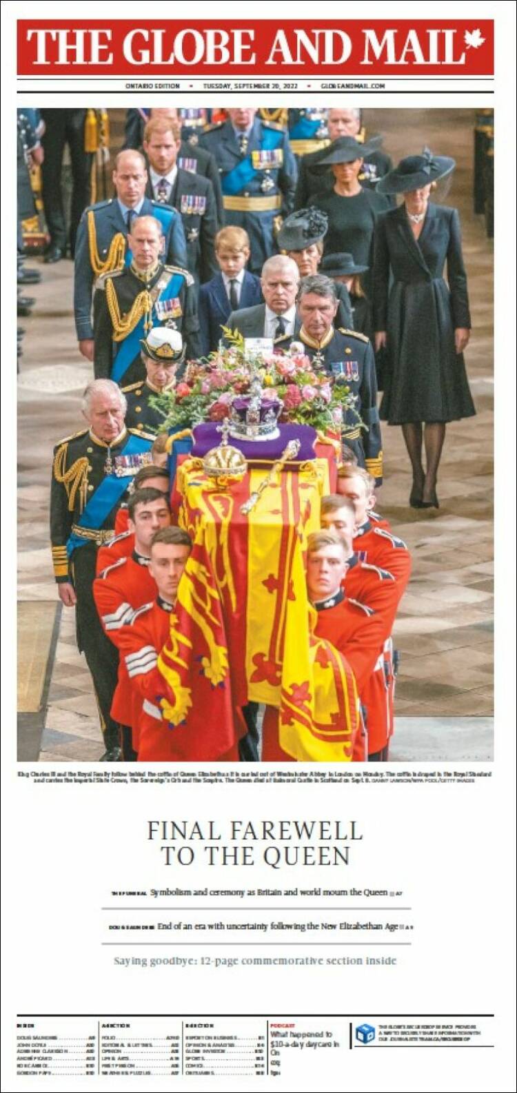 Portada de The Globe and Mail (Canadá)