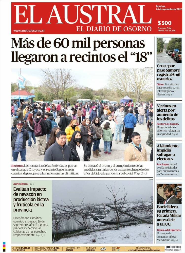 Portada de El Austral de Osorno (Chile)