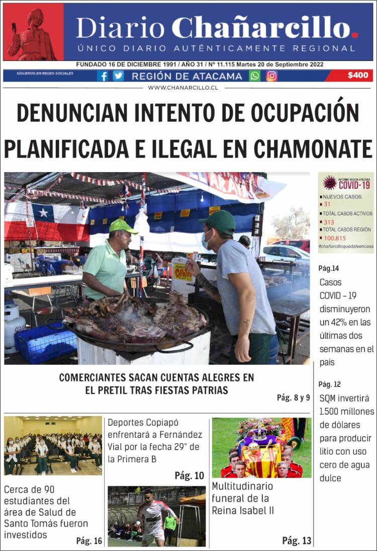 Portada de Diario Chañarcillo (Chile)