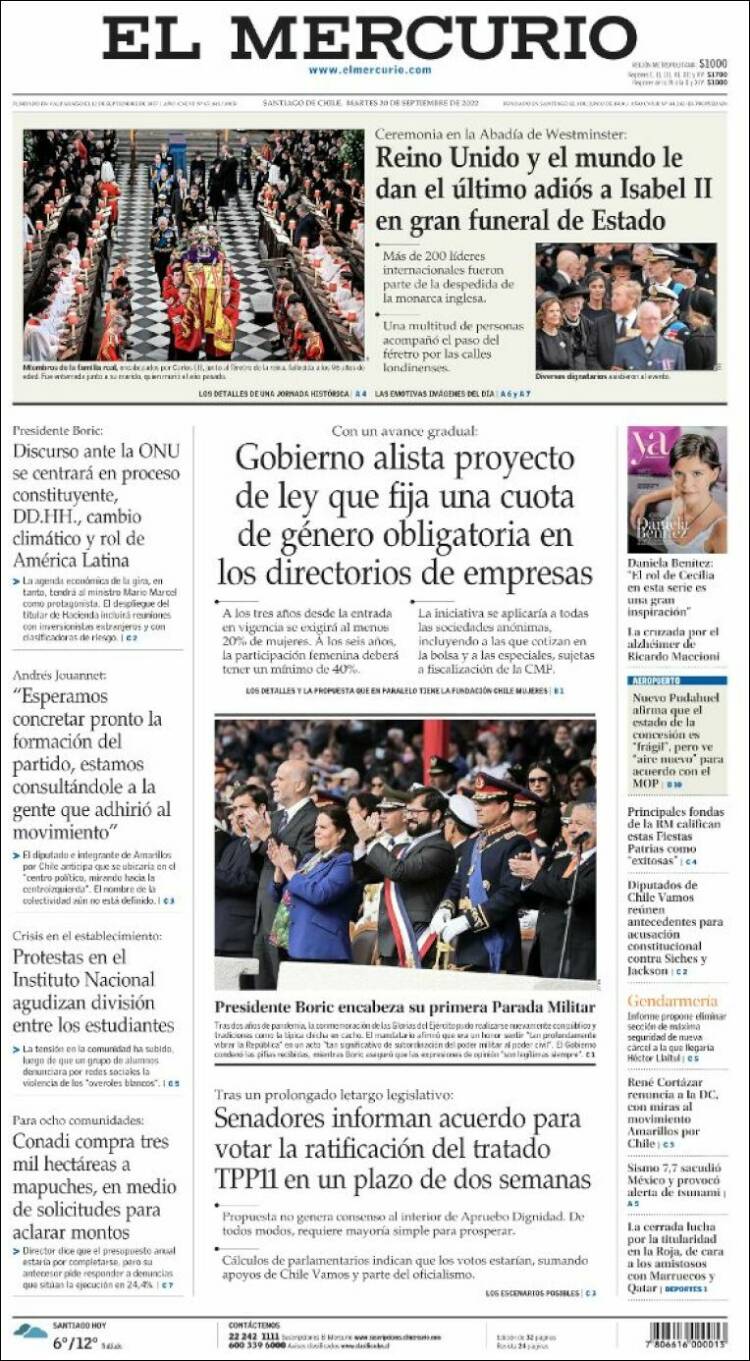 Portada de El Mercurio (Chile)