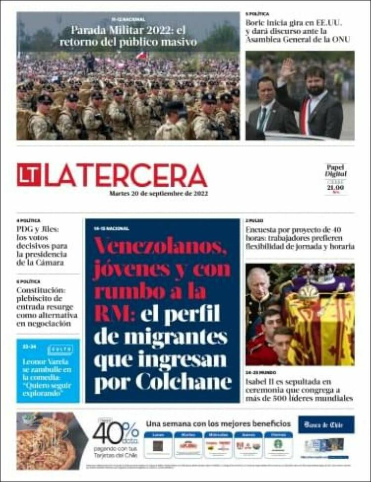 Portada de La Tercera (Chile)