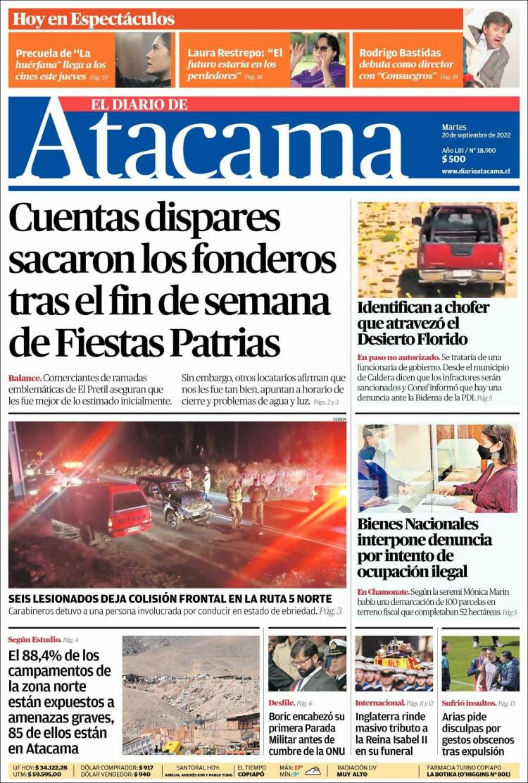 Portada de Diario de Atacama (Chile)