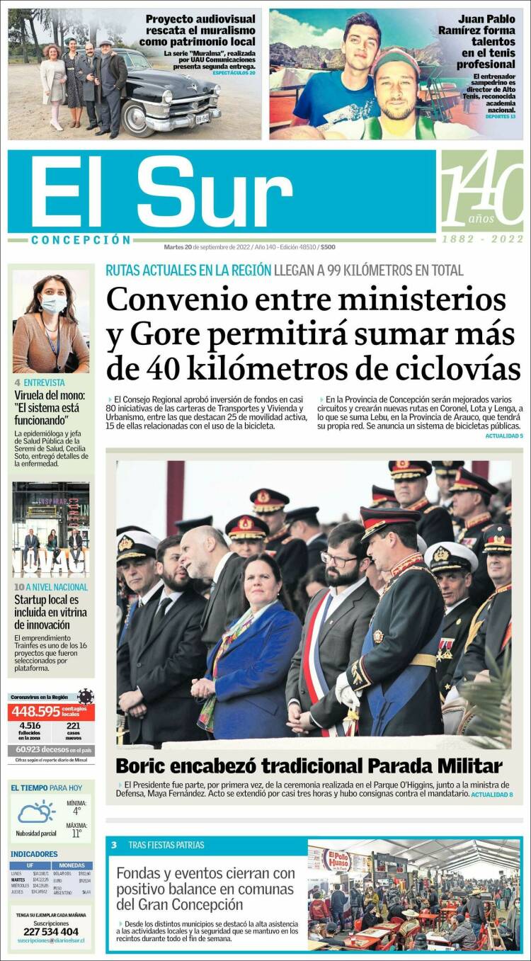 Portada de El Sur (Chile)