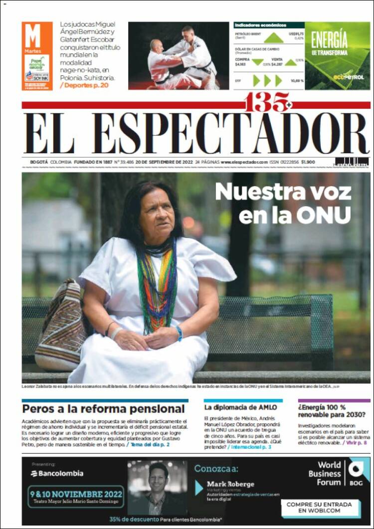 Portada de El Espectador (Colombia)
