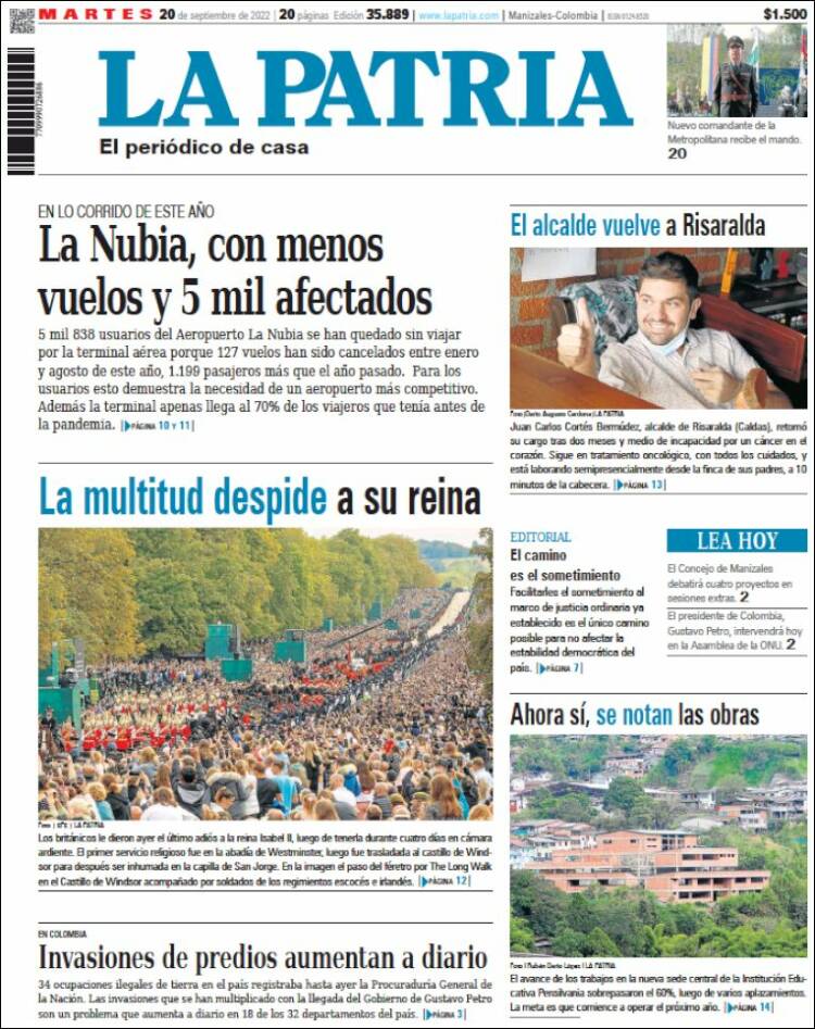 Portada de La Patria (Colombia)