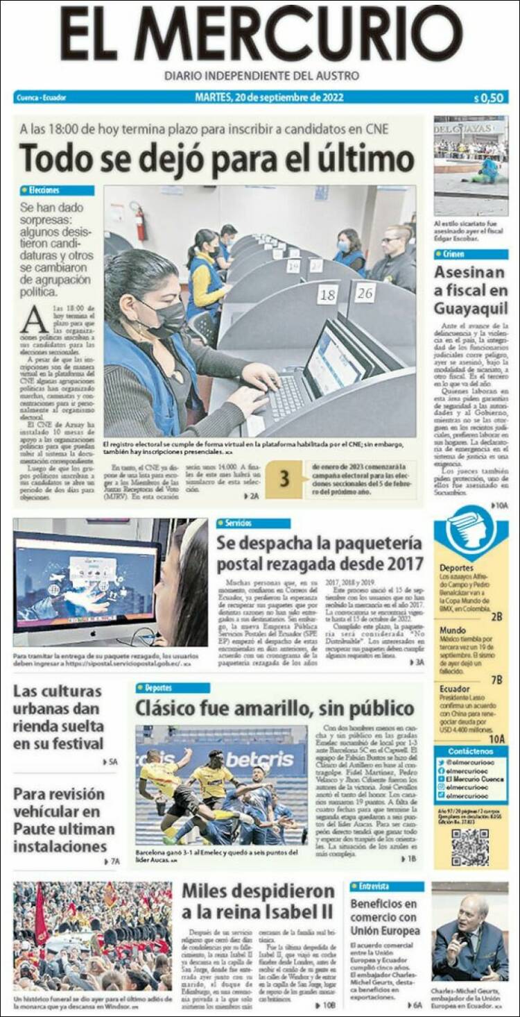 Portada de Diario El Mercurio (Ecuador)