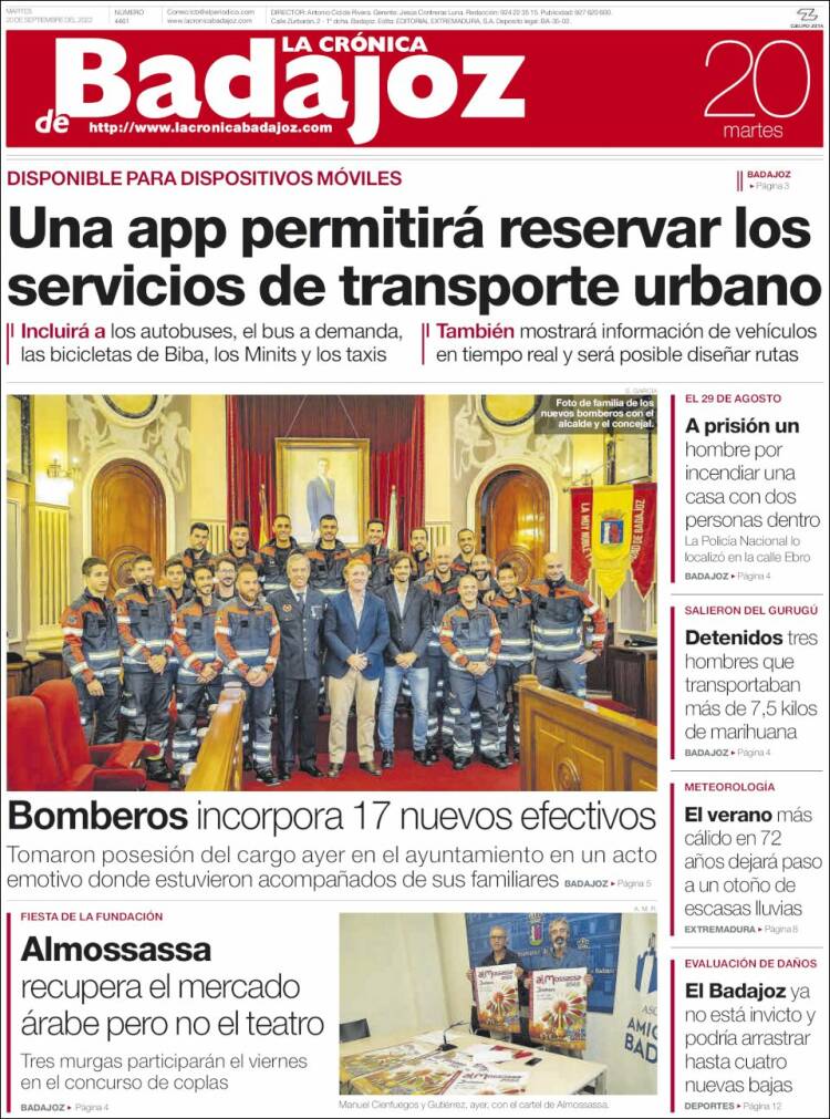 Portada de La Crónica de Badajoz (España)