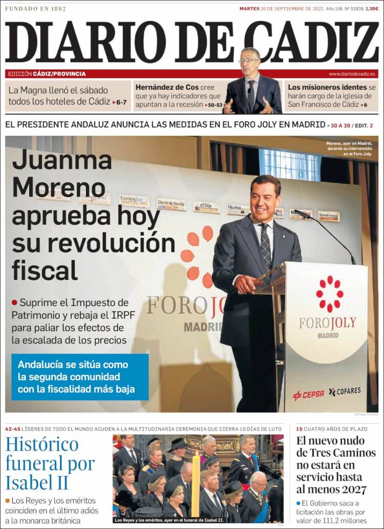 Portada de Diario de Cádiz (España)