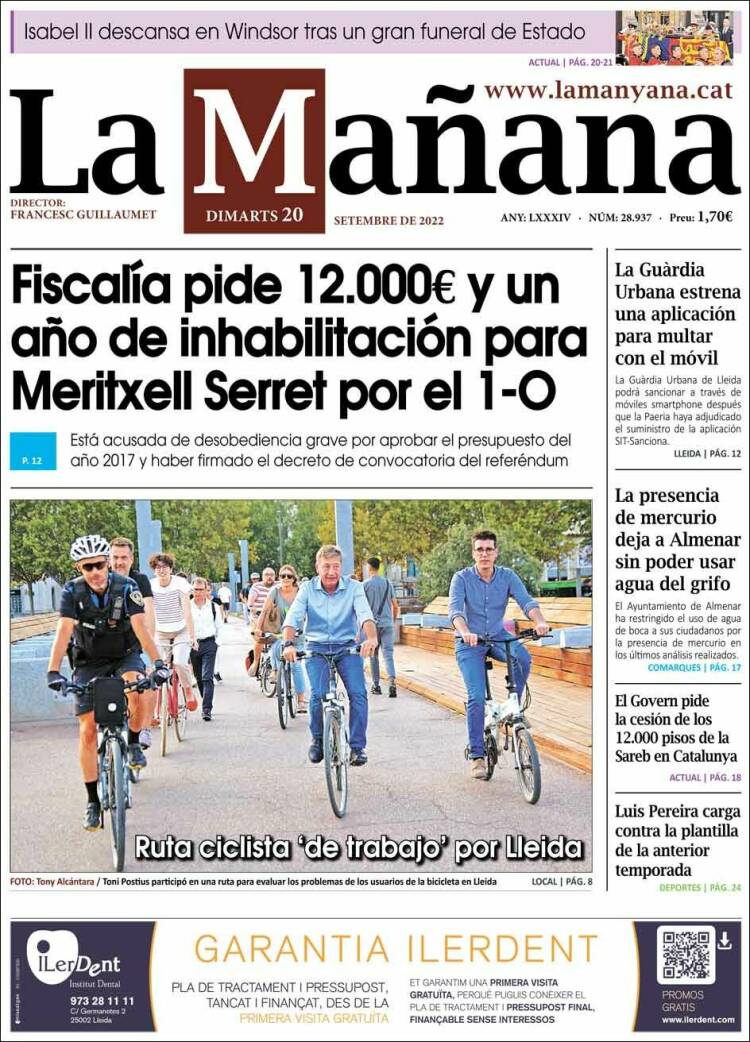 Portada de La Mañana - Diari de Ponent (España)