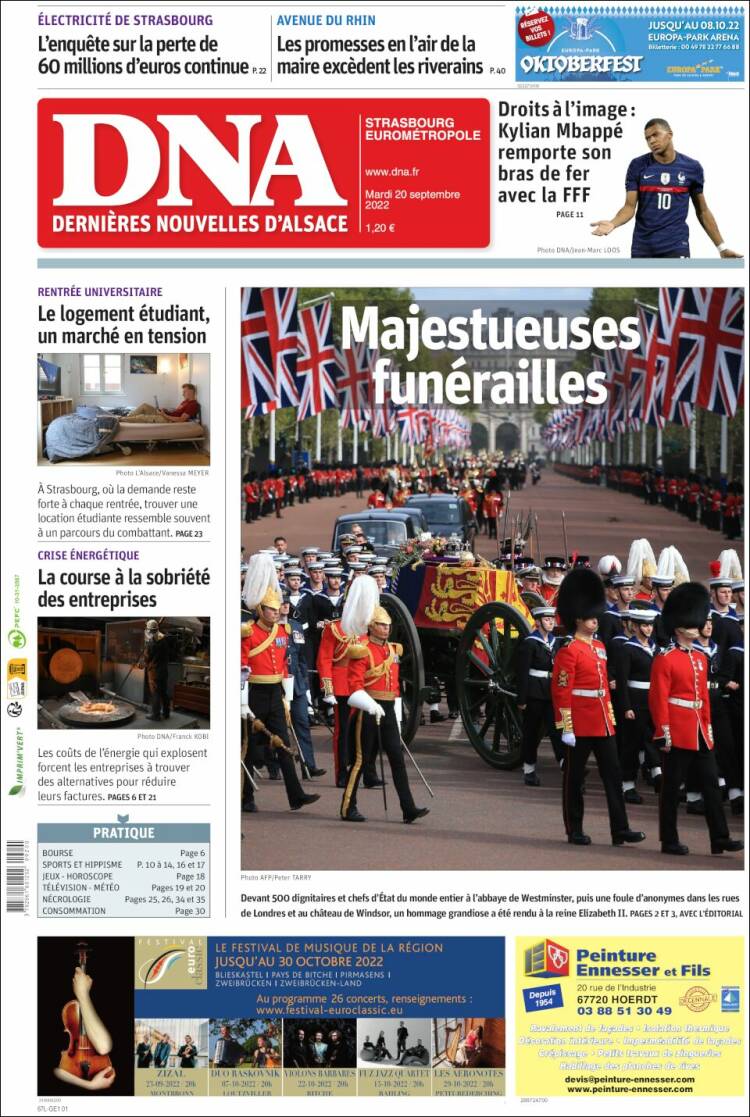 Portada de Les Dernières Nouvelles d'Alsace (Francia)
