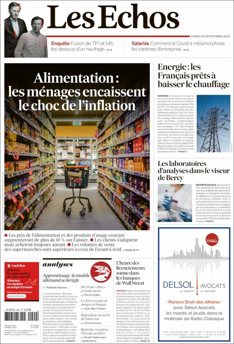 Portada de Les Echos (Francia)