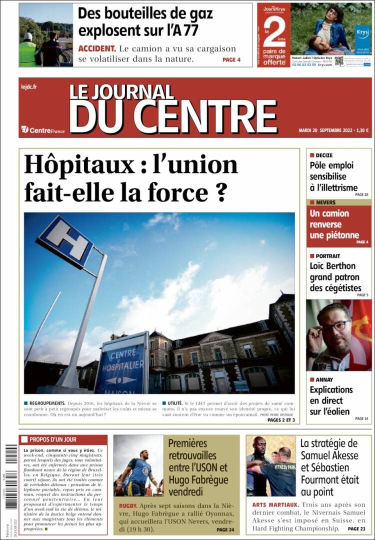 Portada de Le Journal du Centre (Francia)