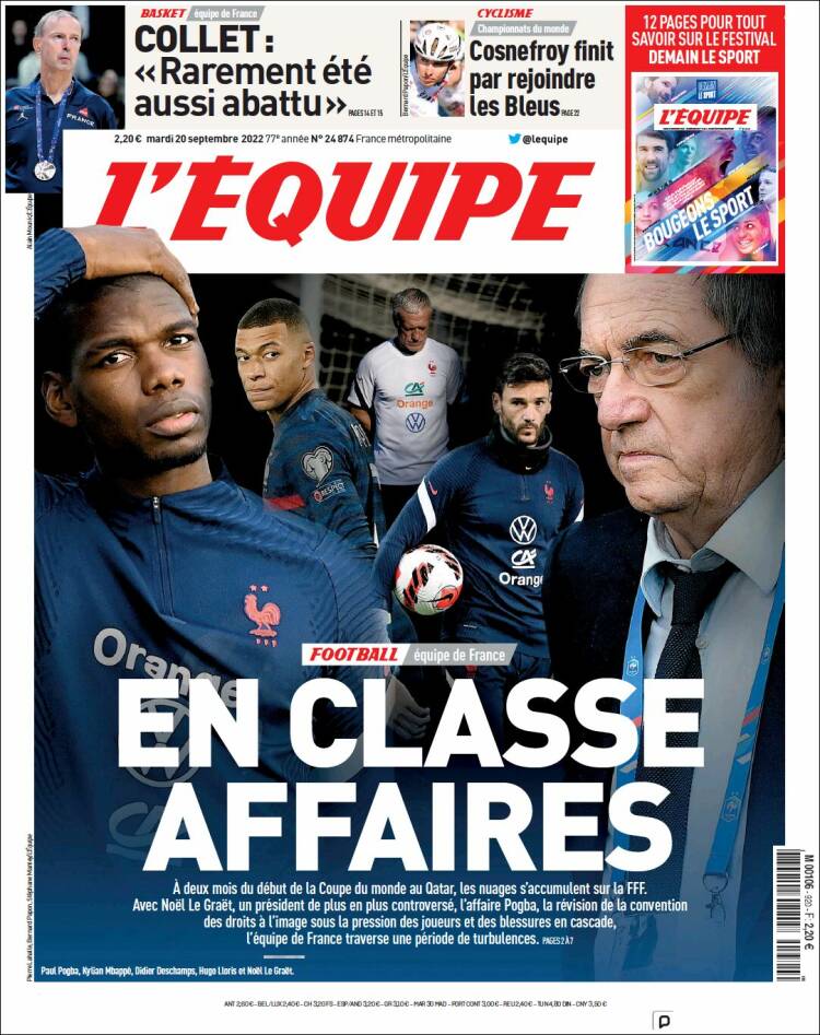 Portada de L'Equipe (Francia)