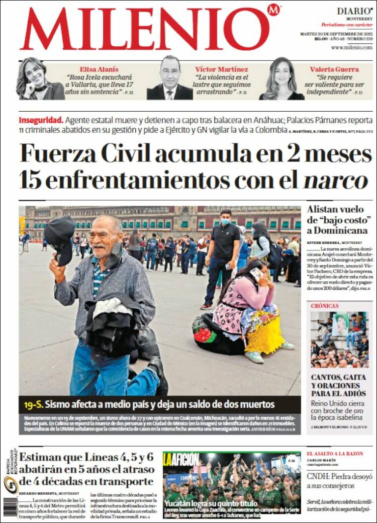 Portada de Milenio de Monterrey (México)